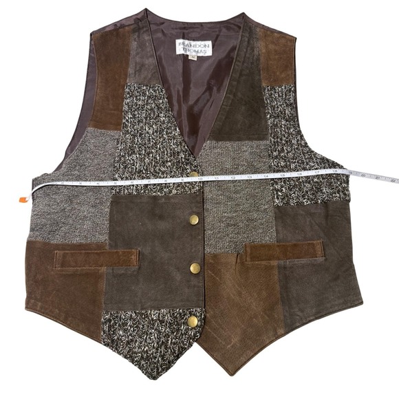 Vintage 100% Leather Shell Patchwork Vest Western Boho Y2K Brandon Thomas Medium - Picture 9 of 12